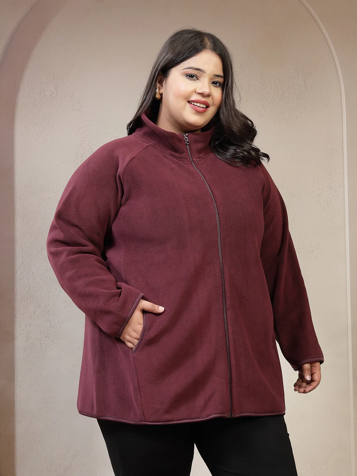 Plus Size Mock Collar Bomber Jacket - Image 5