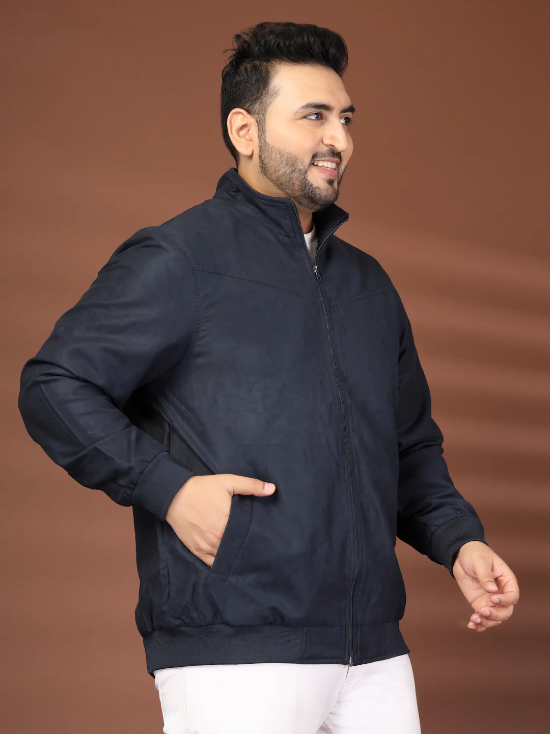 Plus Size Mock Collar Solid Bomber Jacket - Image 4