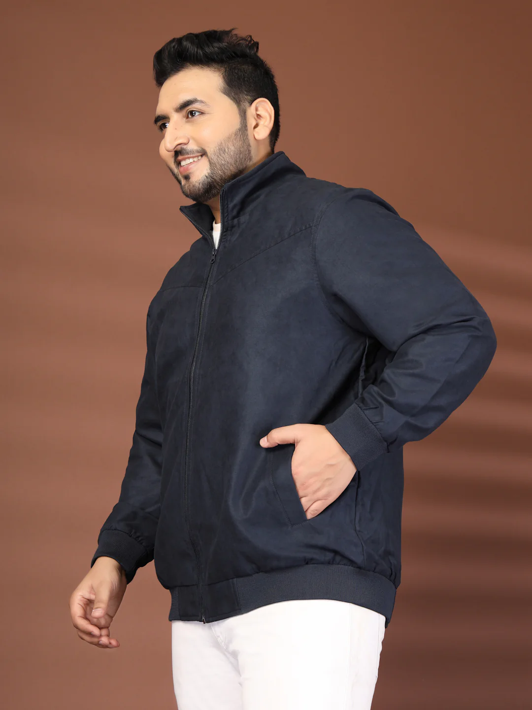 Plus Size Mock Collar Solid Bomber Jacket - Image 5