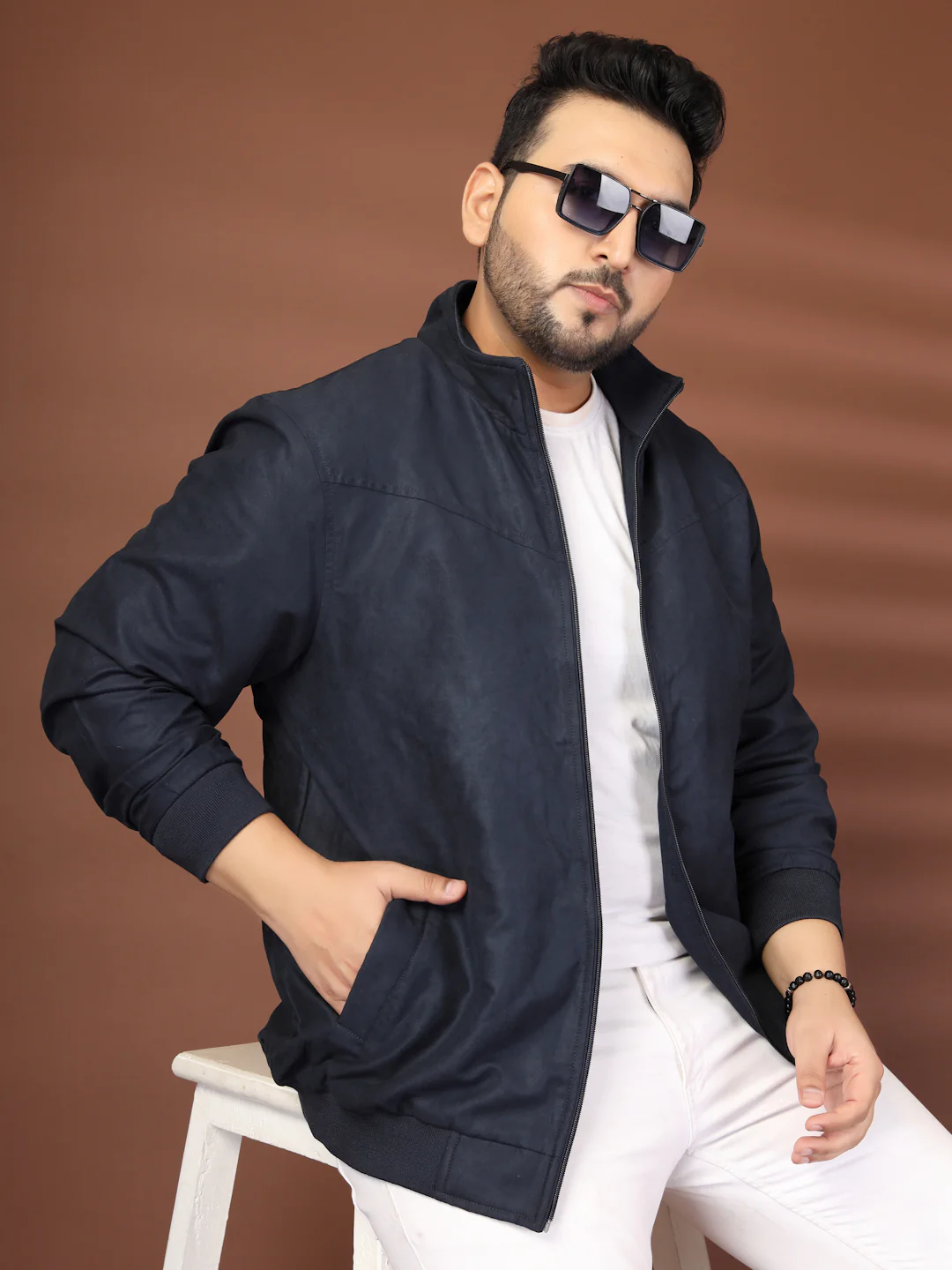 Plus Size Mock Collar Solid Bomber Jacket - Image 9