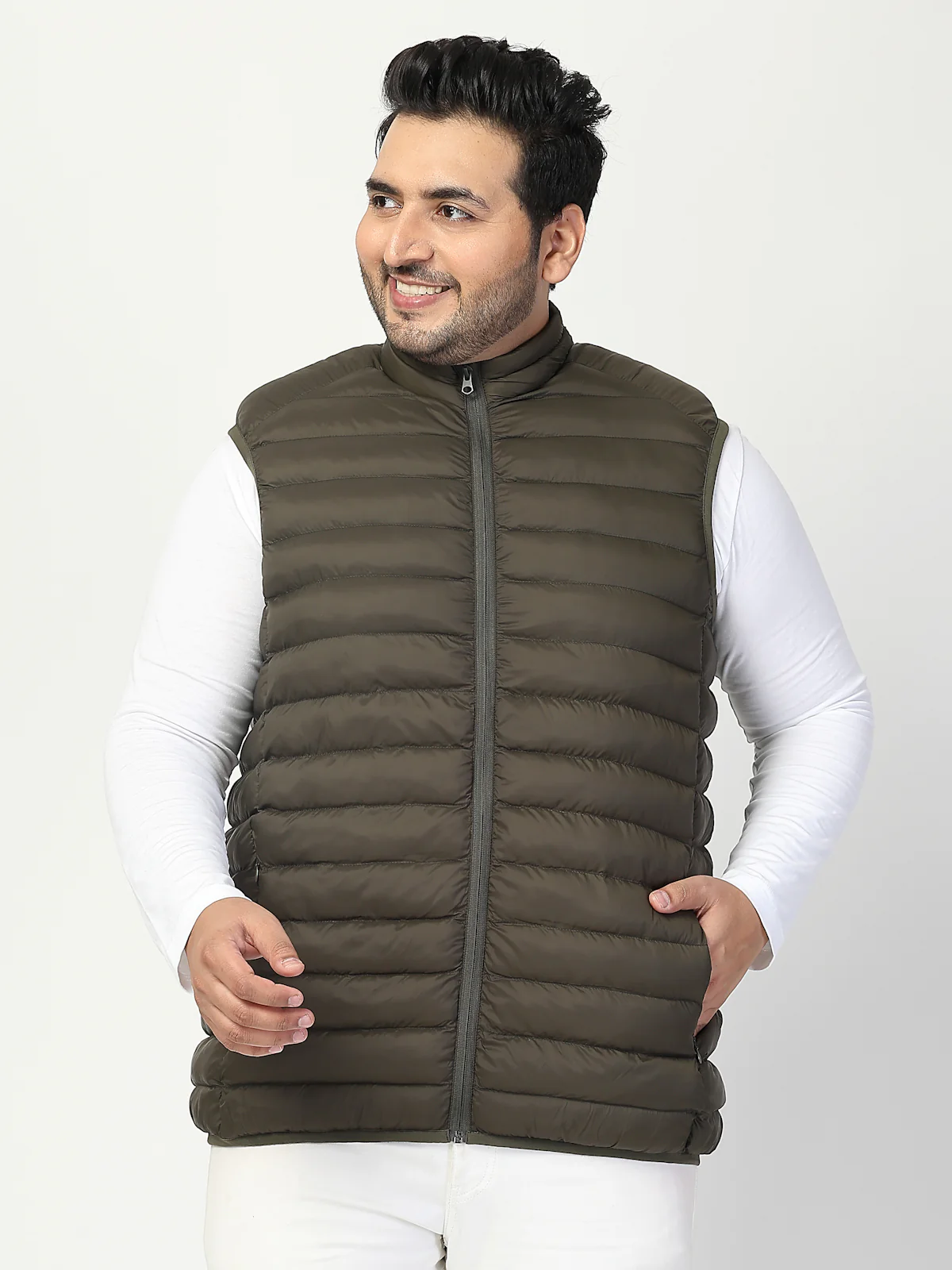 Plus Size Men  Open Front Quilted Sleeveless Puffer Jacket