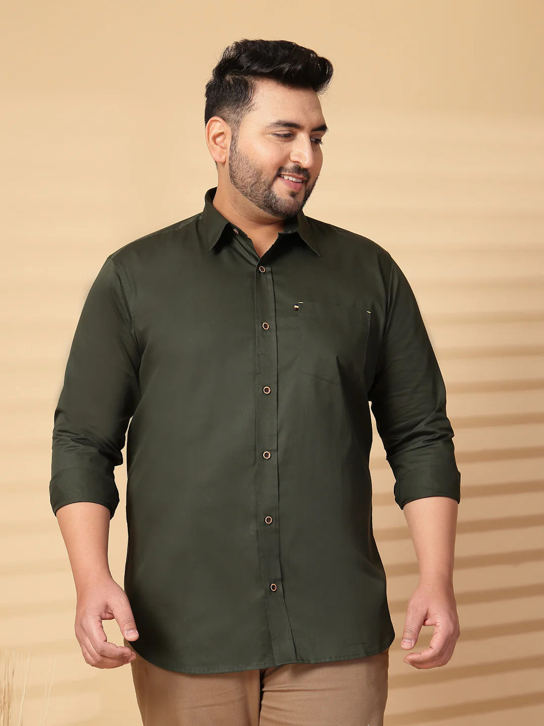 Plus Size Oversized Fit Spread Collar Solid Cotton Casual Shirt