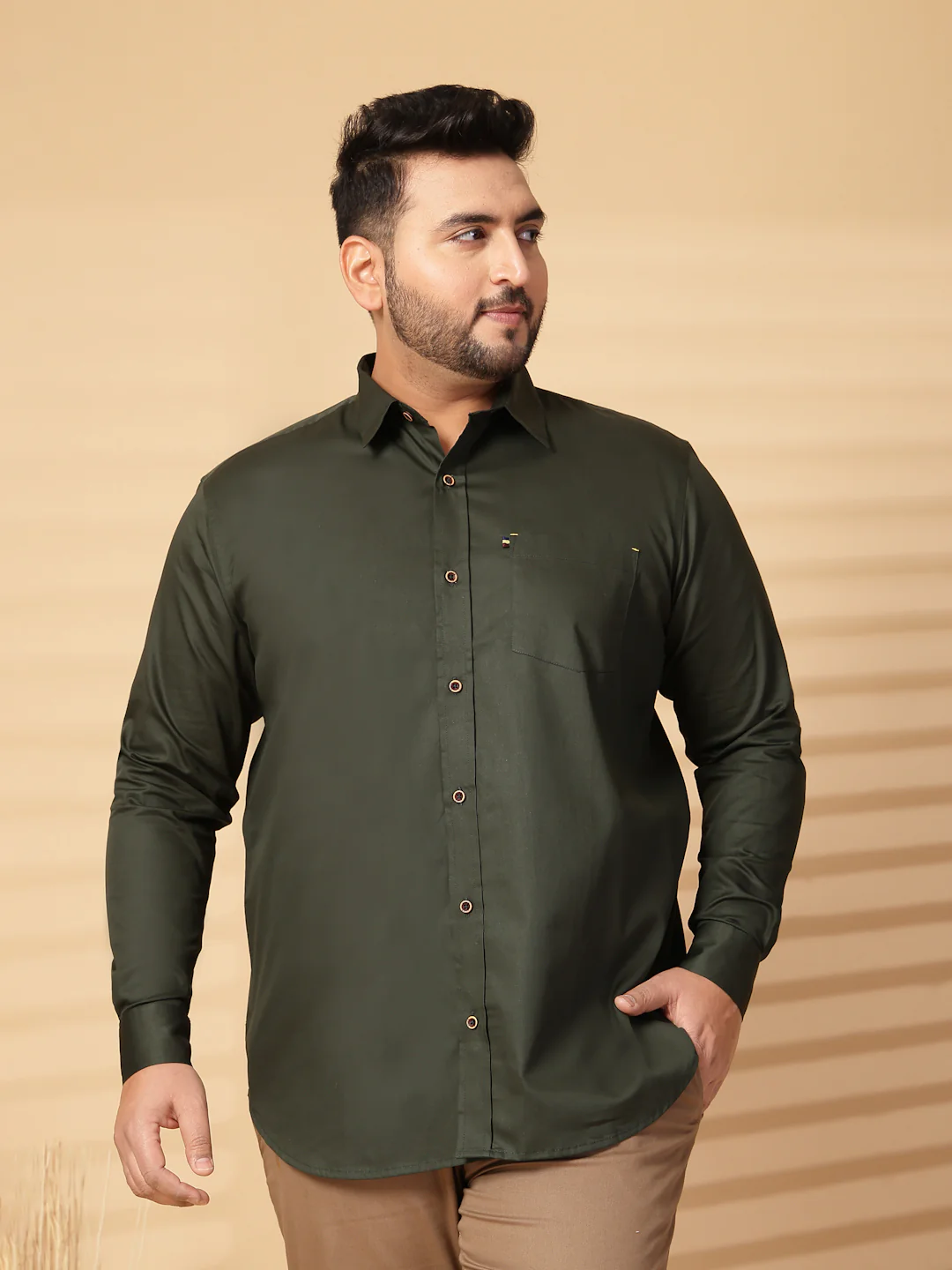 Plus Size Oversized Fit Spread Collar Solid Cotton Casual Shirt - Image 3