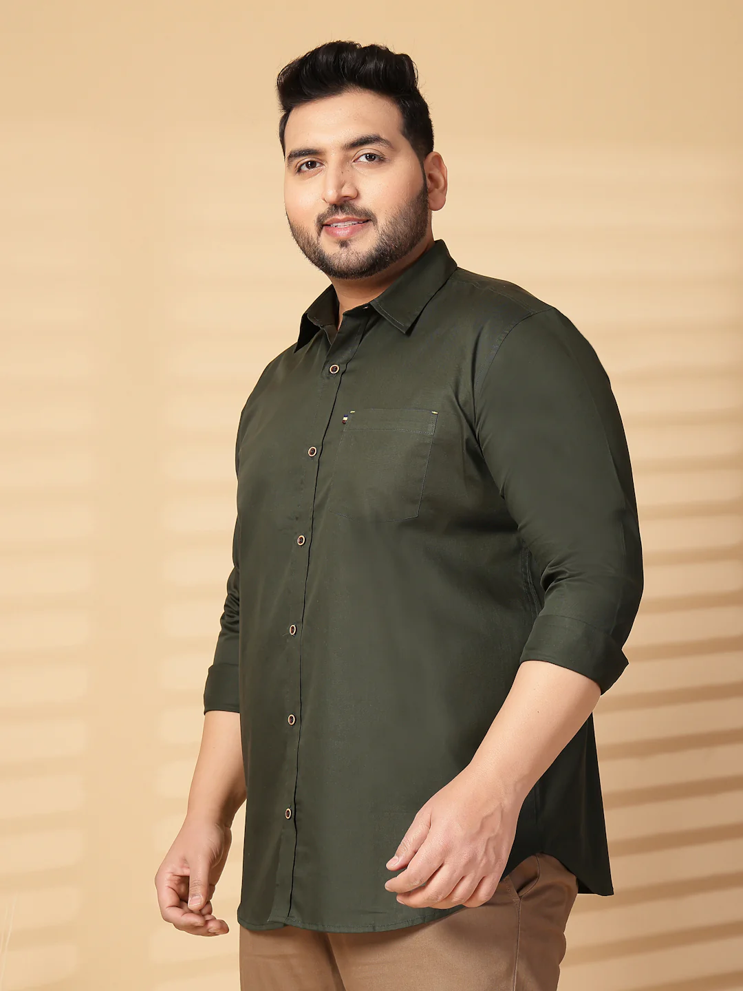 Plus Size Oversized Fit Spread Collar Solid Cotton Casual Shirt - Image 4