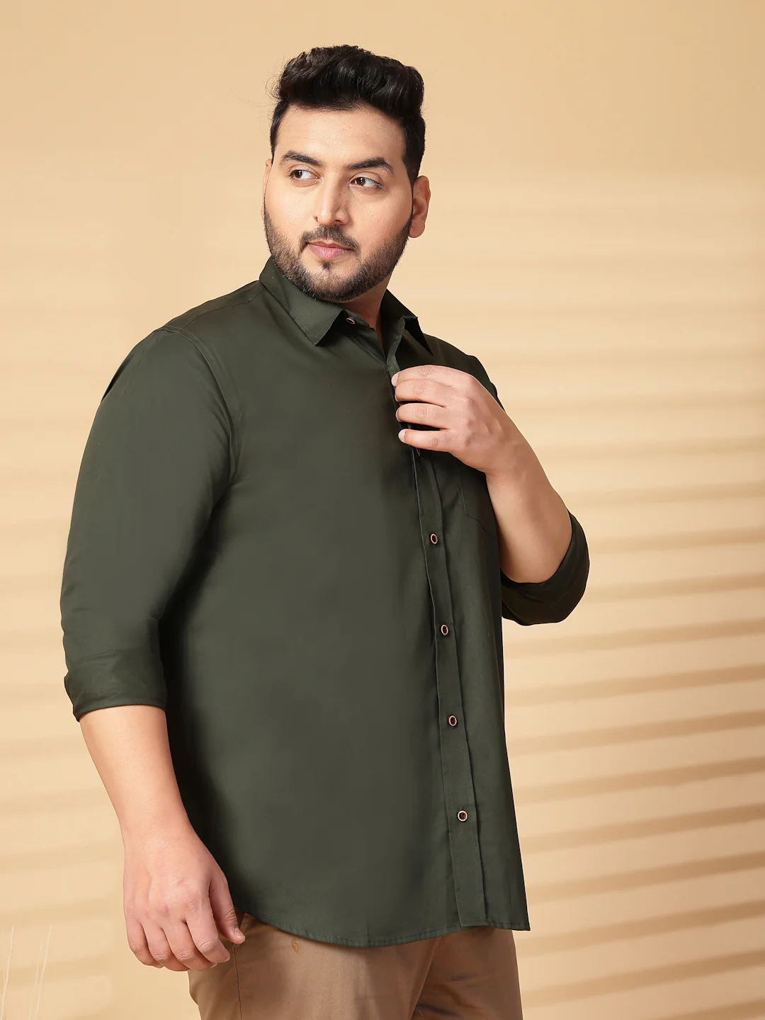 Plus Size Oversized Fit Spread Collar Solid Cotton Casual Shirt - Image 5