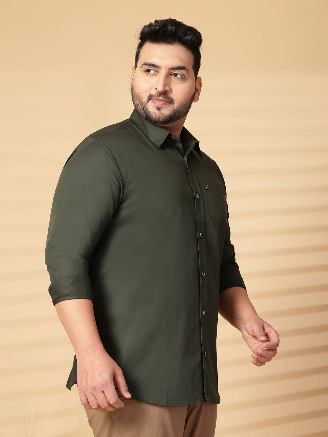 Plus Size Oversized Fit Spread Collar Solid Cotton Casual Shirt - Image 7