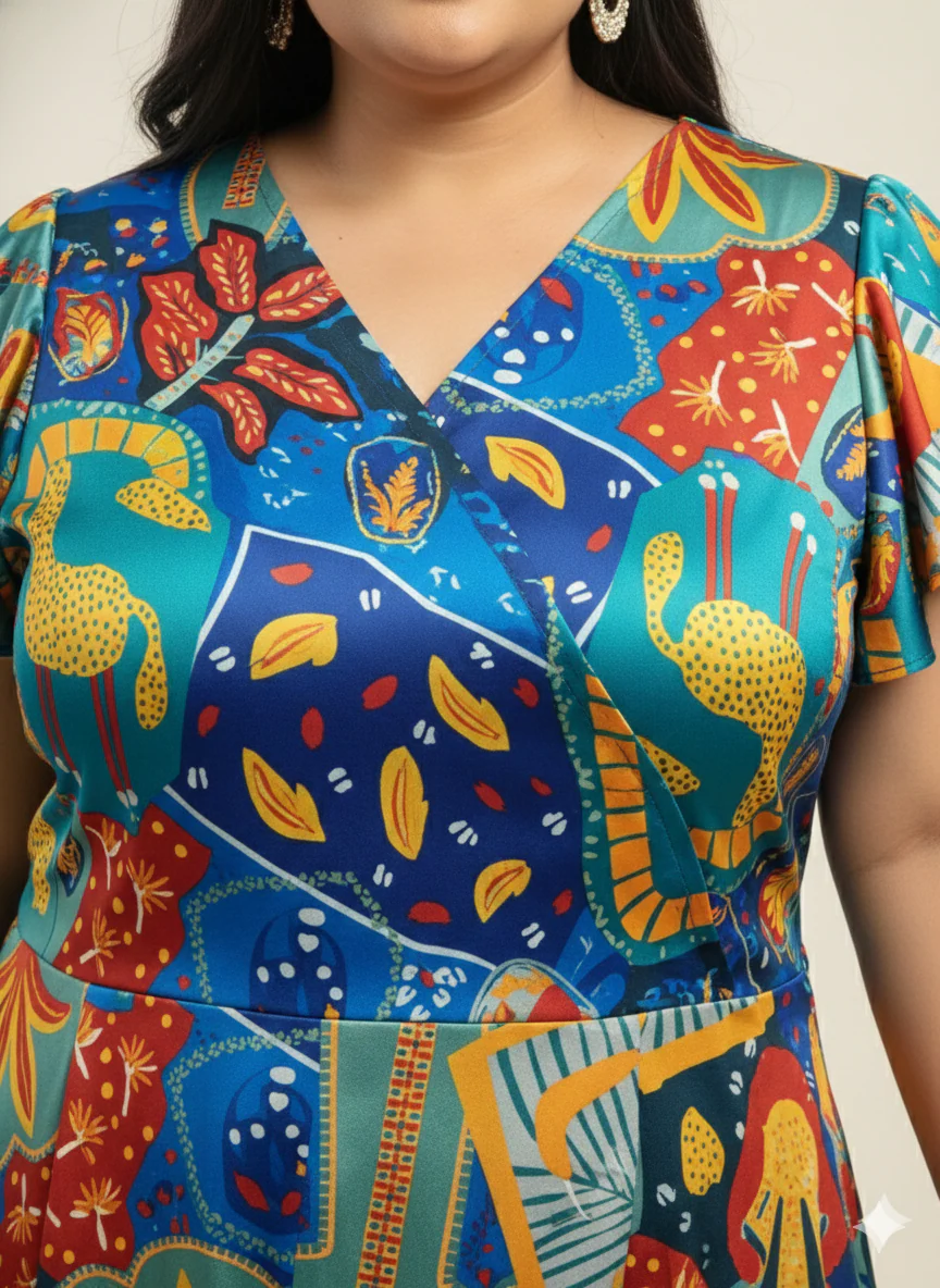 Plus Size Printed Flutter Sleeves A-Line Maxi Dress - Image 4