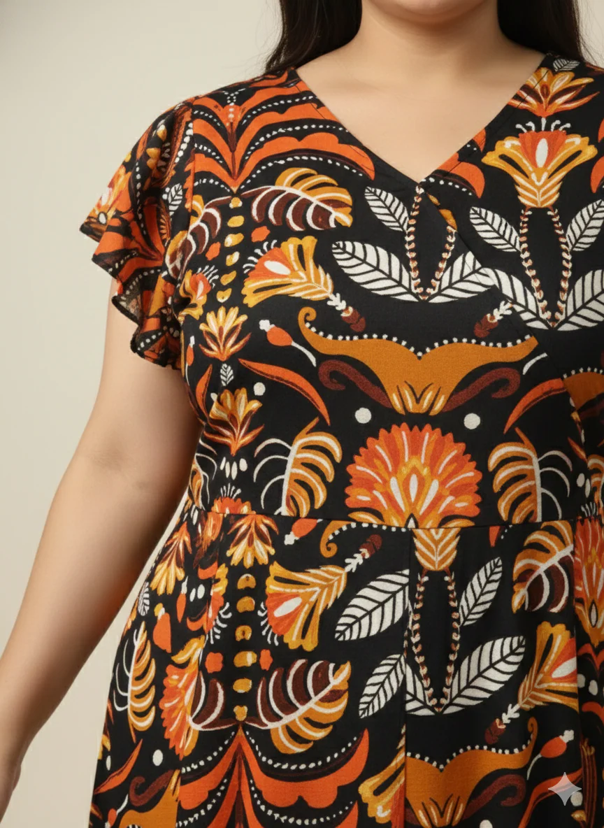 Plus Size Printed Flutter Sleeves A-Line Maxi Dress - Image 2