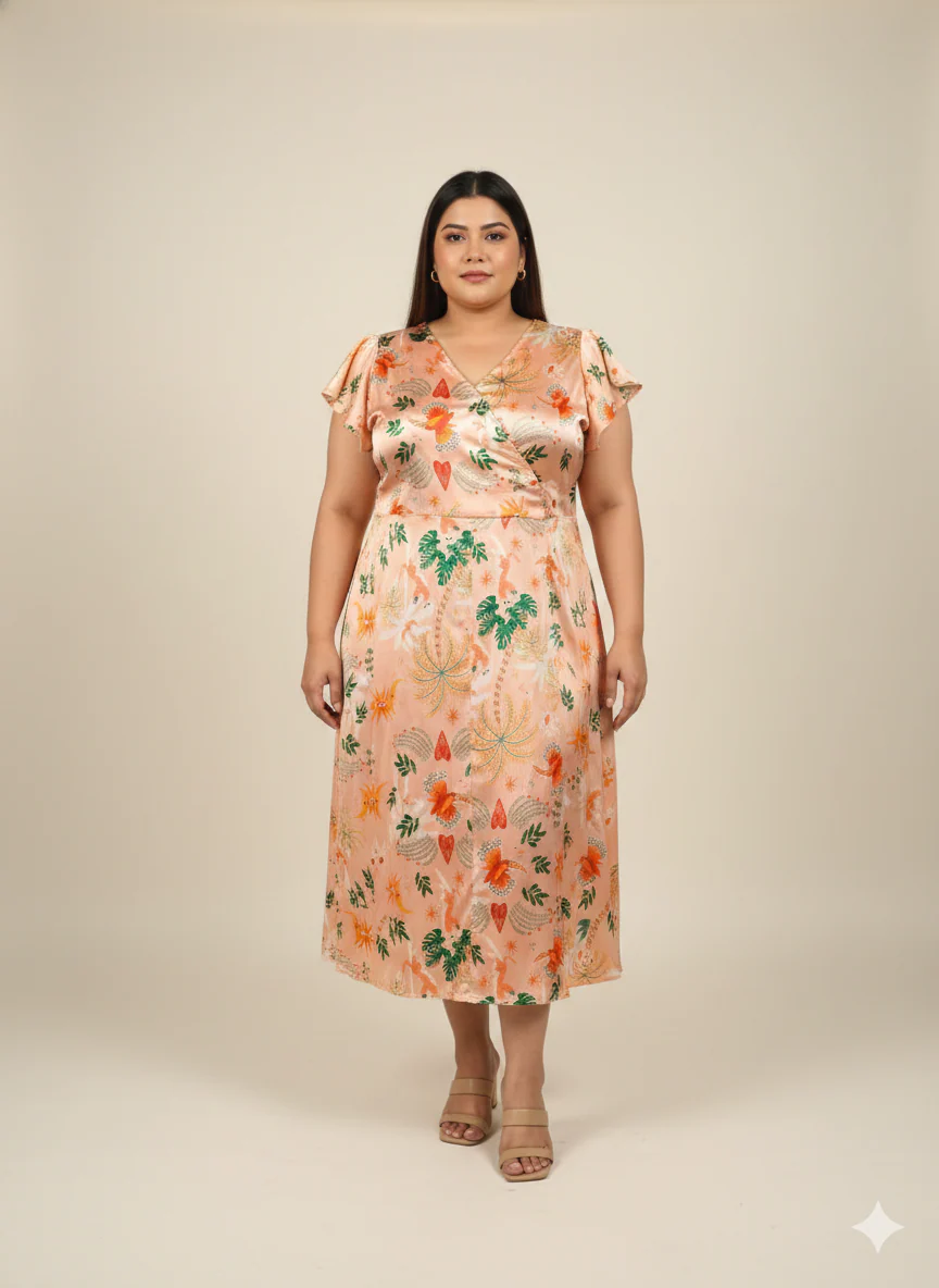 Plus Size Printed Flutter Sleeves A-Line Maxi Dress - Image 2
