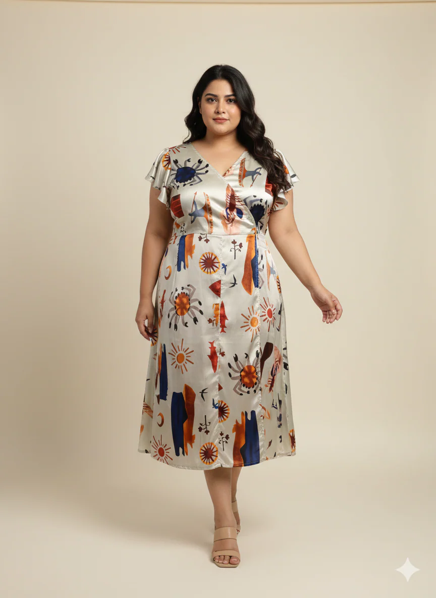 Plus Size Printed Flutter Sleeves A-Line Maxi Dress - Image 2