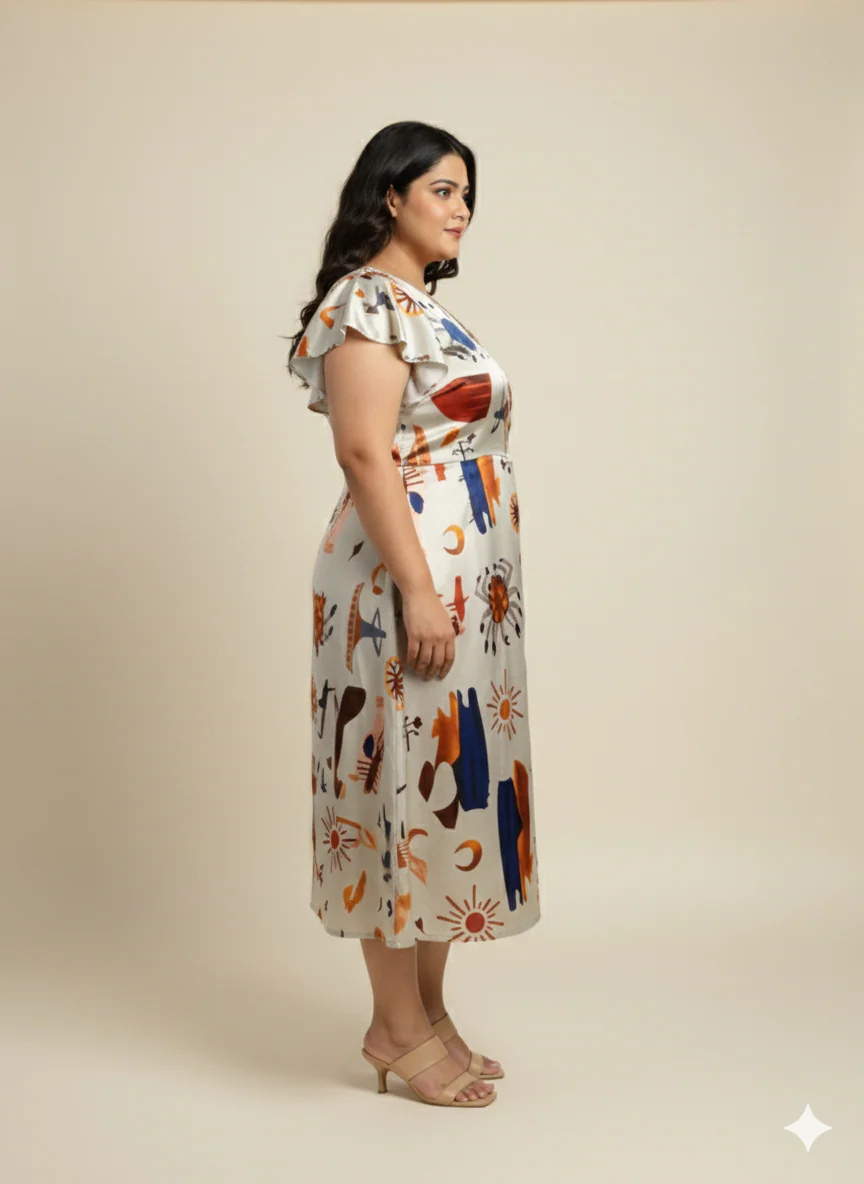 Plus Size Printed Flutter Sleeves A-Line Maxi Dress - Image 3