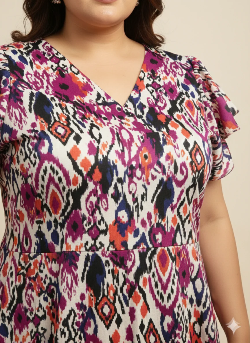 Plus Size Printed Flutter Sleeves A-Line Maxi Dress - Image 2
