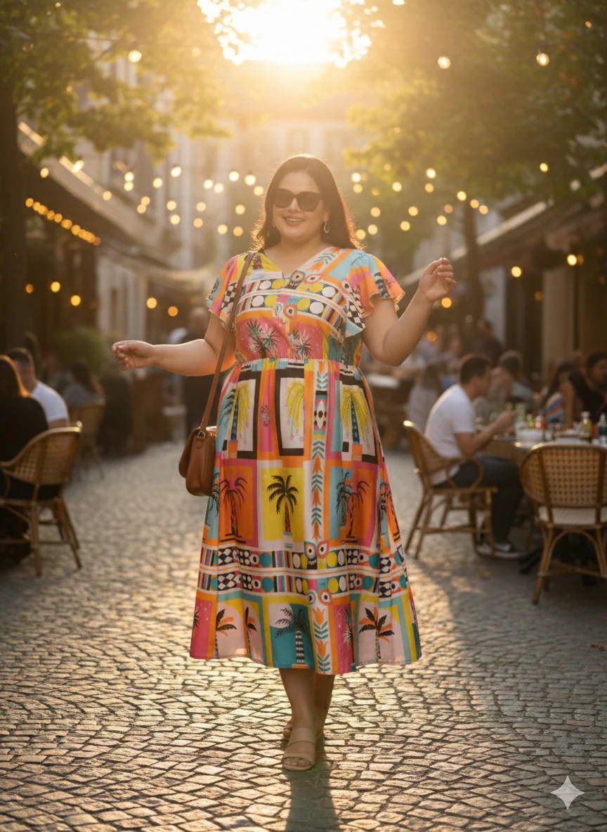 Plus Size Printed Flutter Sleeves A-Line Maxi Dress