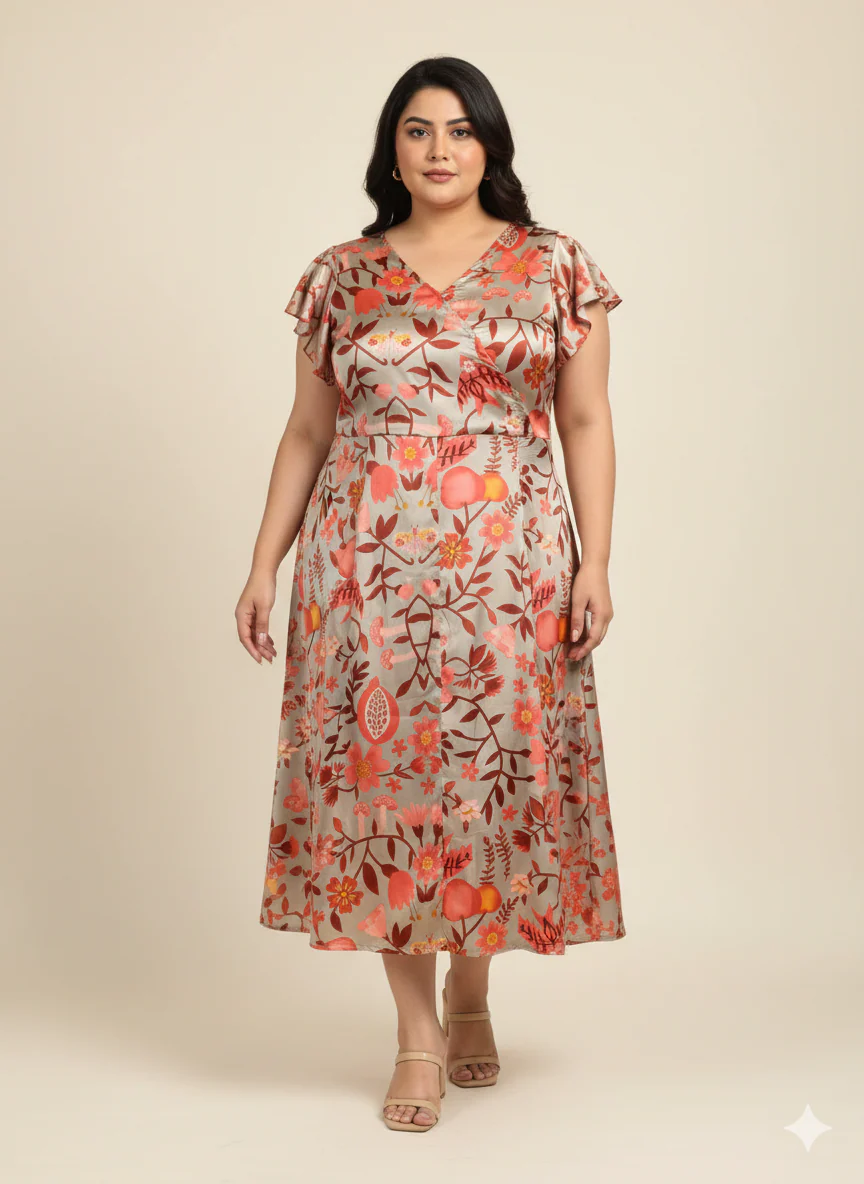 Plus Size Printed Flutter Sleeves A-Line Maxi Dress - Image 2