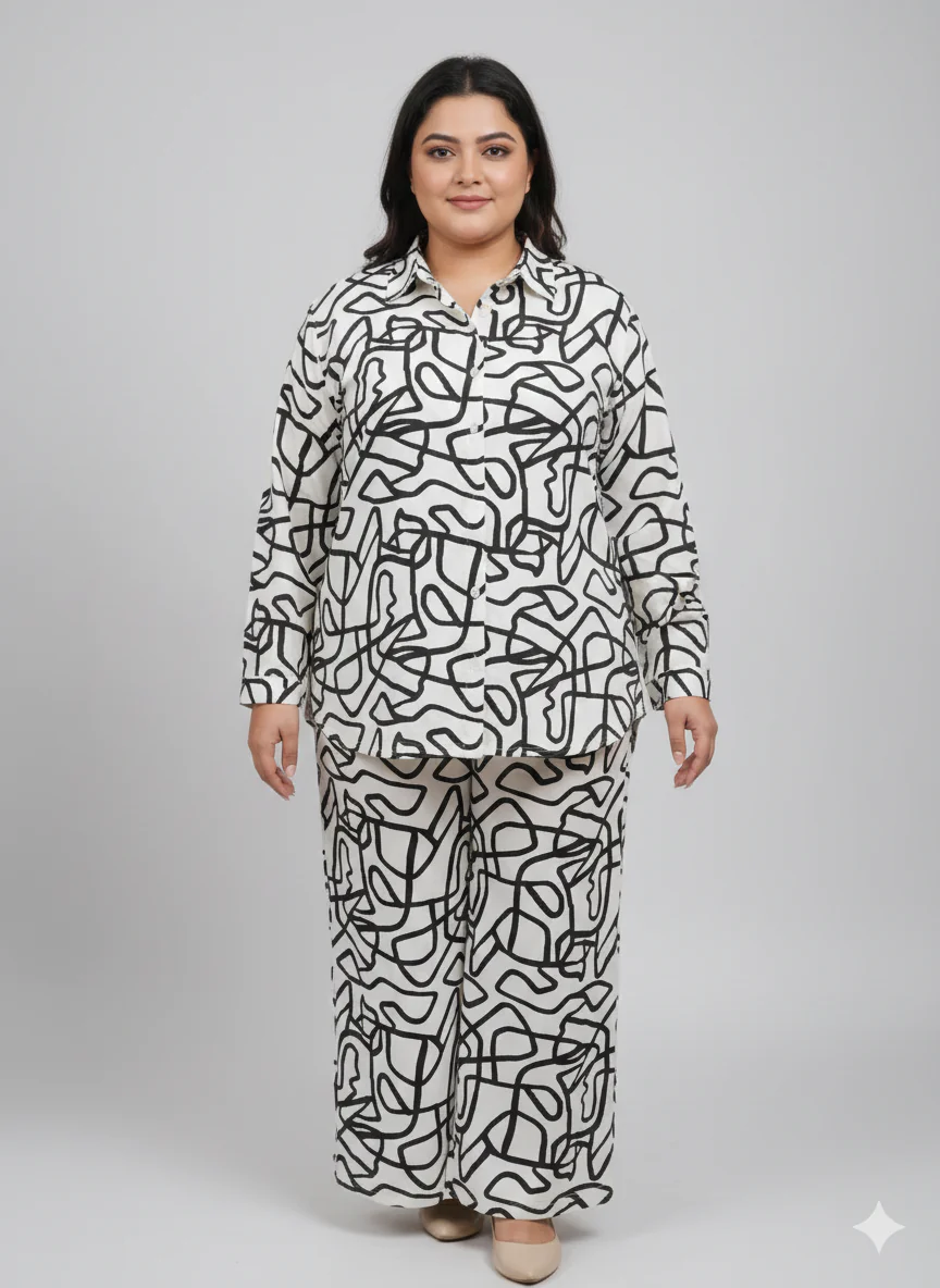 Plus Size Printed Shirt Collar With Trouser