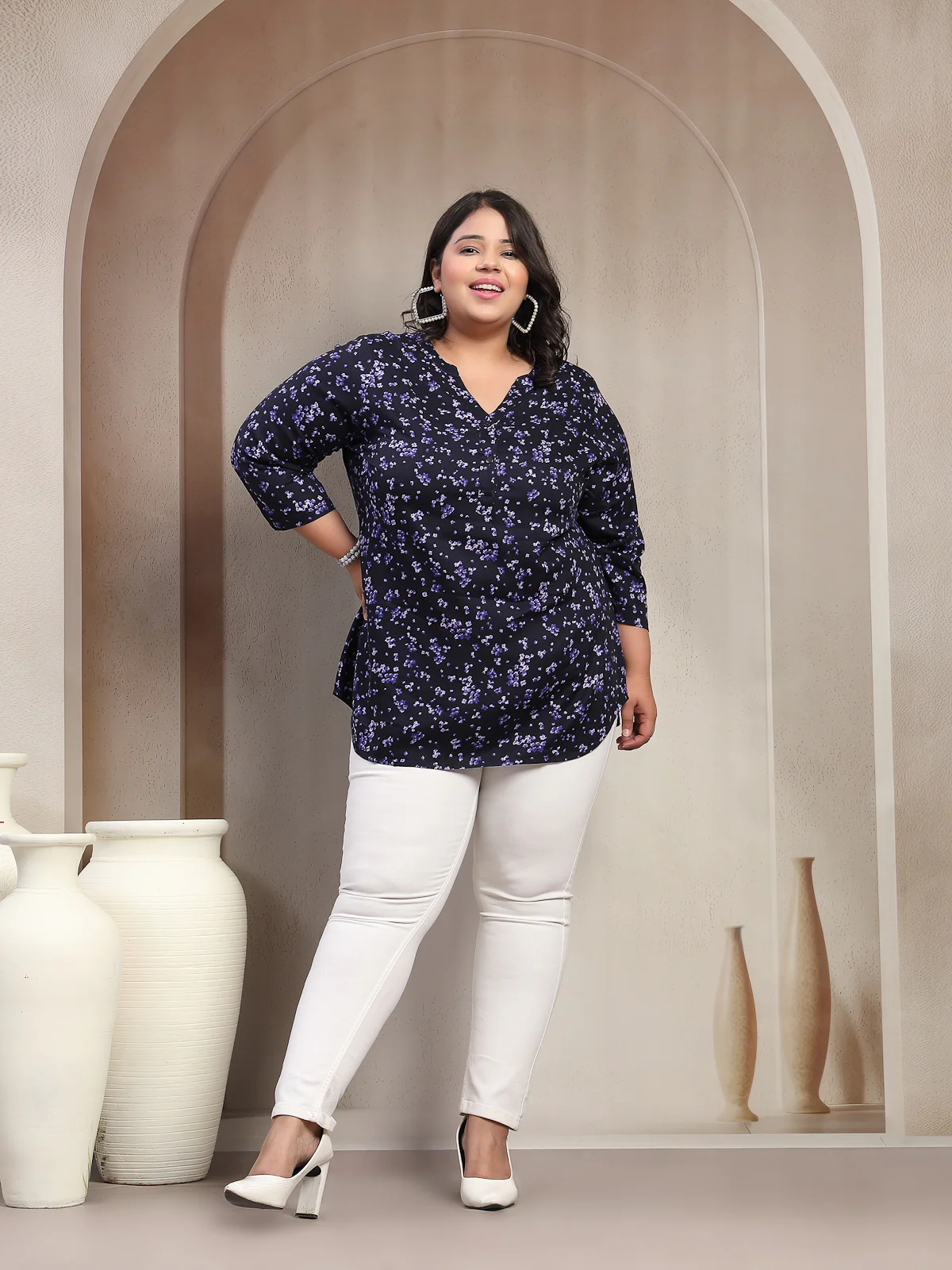 Plus Size Printed V-Neck Top - Image 8