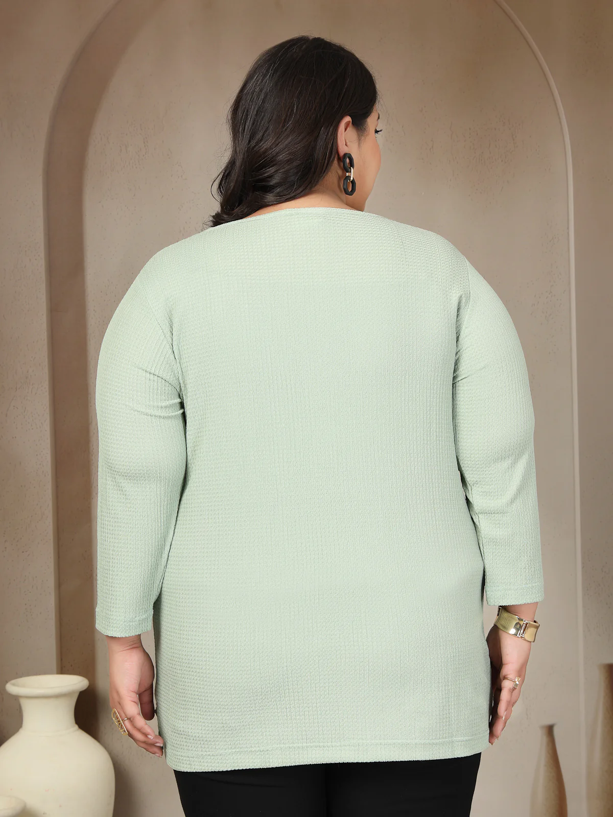 Plus Size Round Neck 3/4 Sleeve T-shirt - Image 2