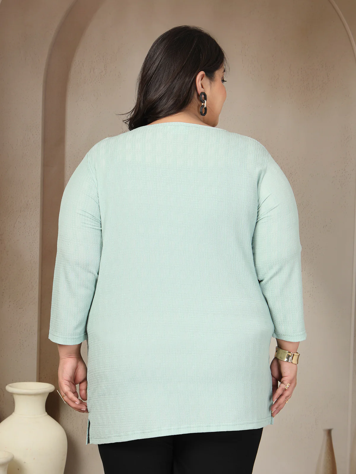 Plus Size Round Neck 3/4 Sleeve T-shirt - Image 2