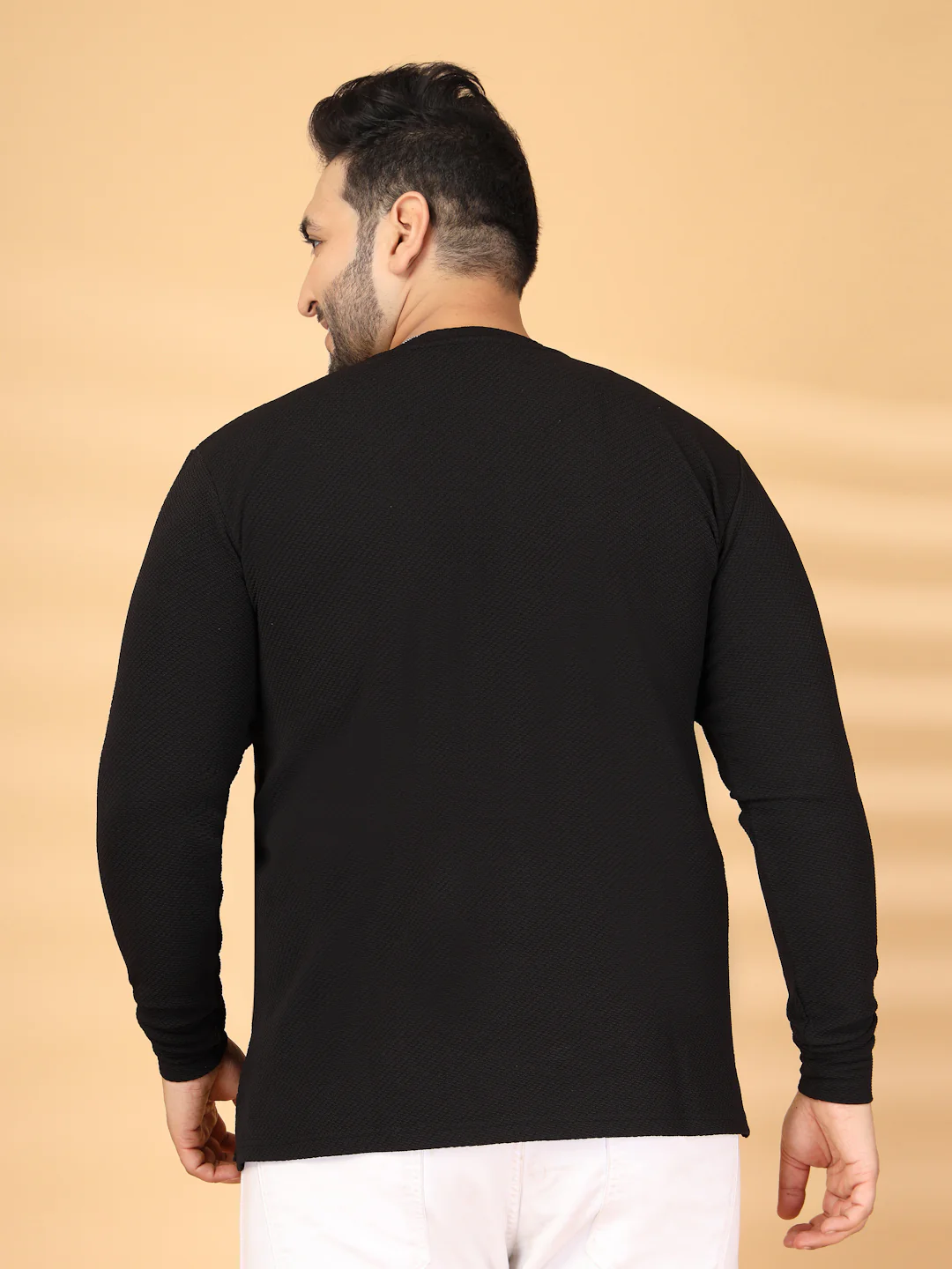 Self Design Round Neck Long Sleeves Regular Fit T-shirt - Image 4