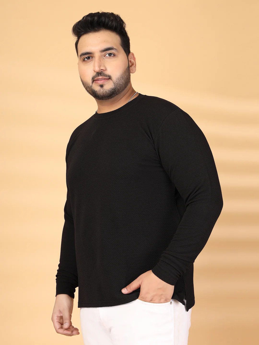 Self Design Round Neck Long Sleeves Regular Fit T-shirt - Image 5
