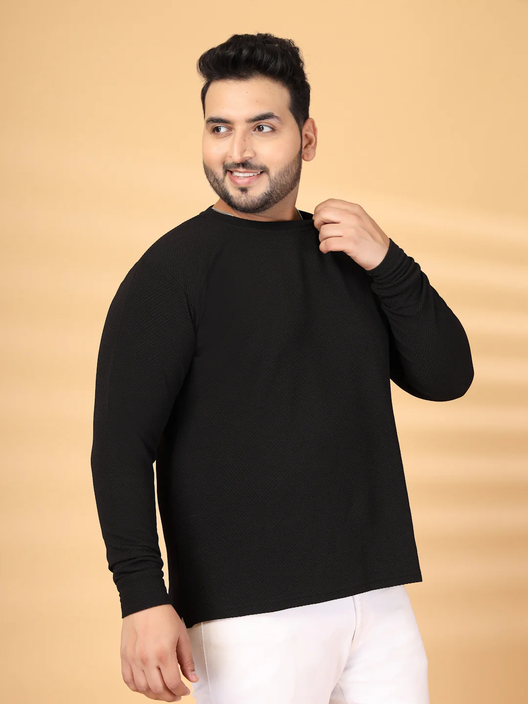 Self Design Round Neck Long Sleeves Regular Fit T-shirt - Image 6