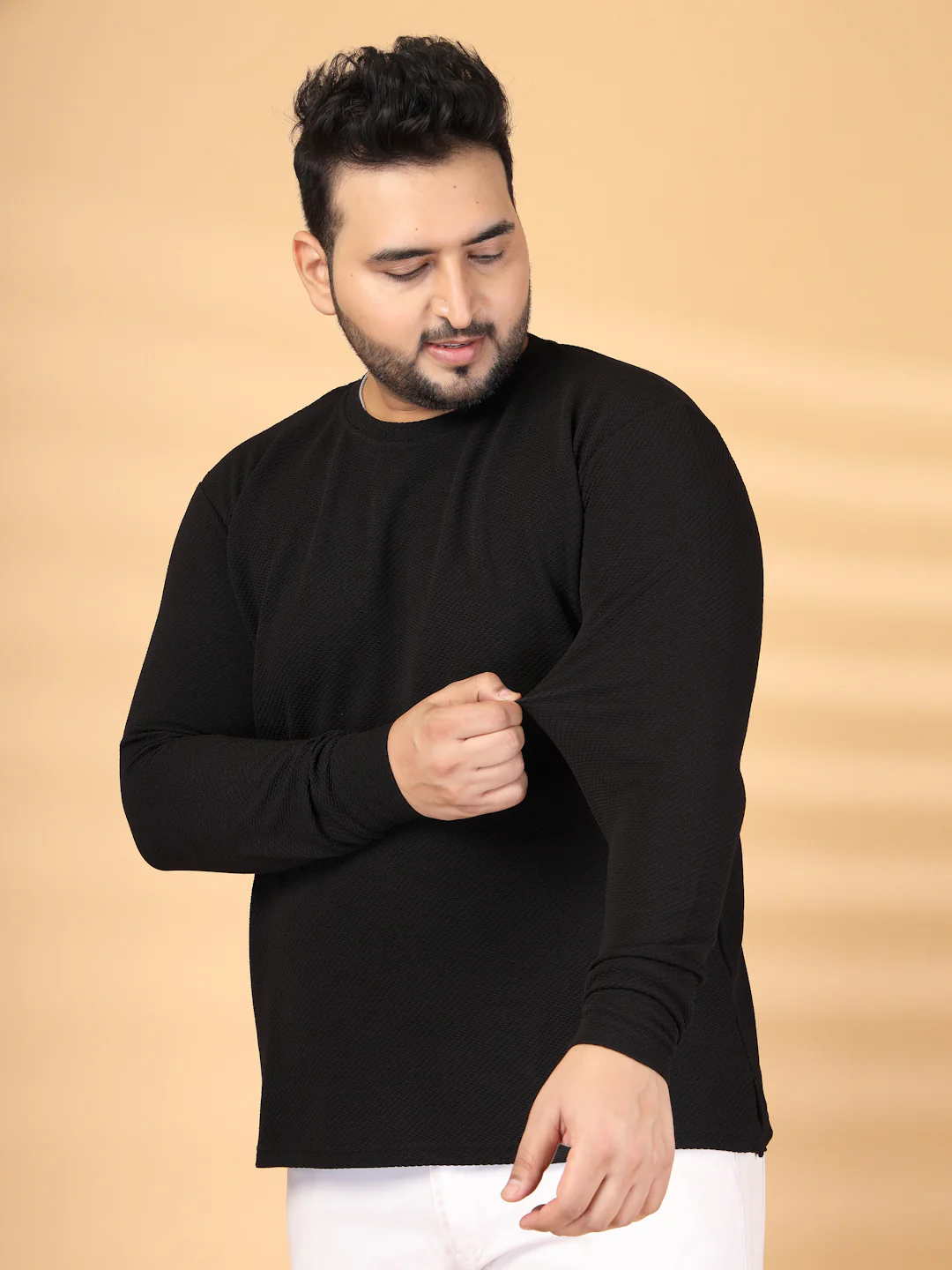 Self Design Round Neck Long Sleeves Regular Fit T-shirt - Image 8