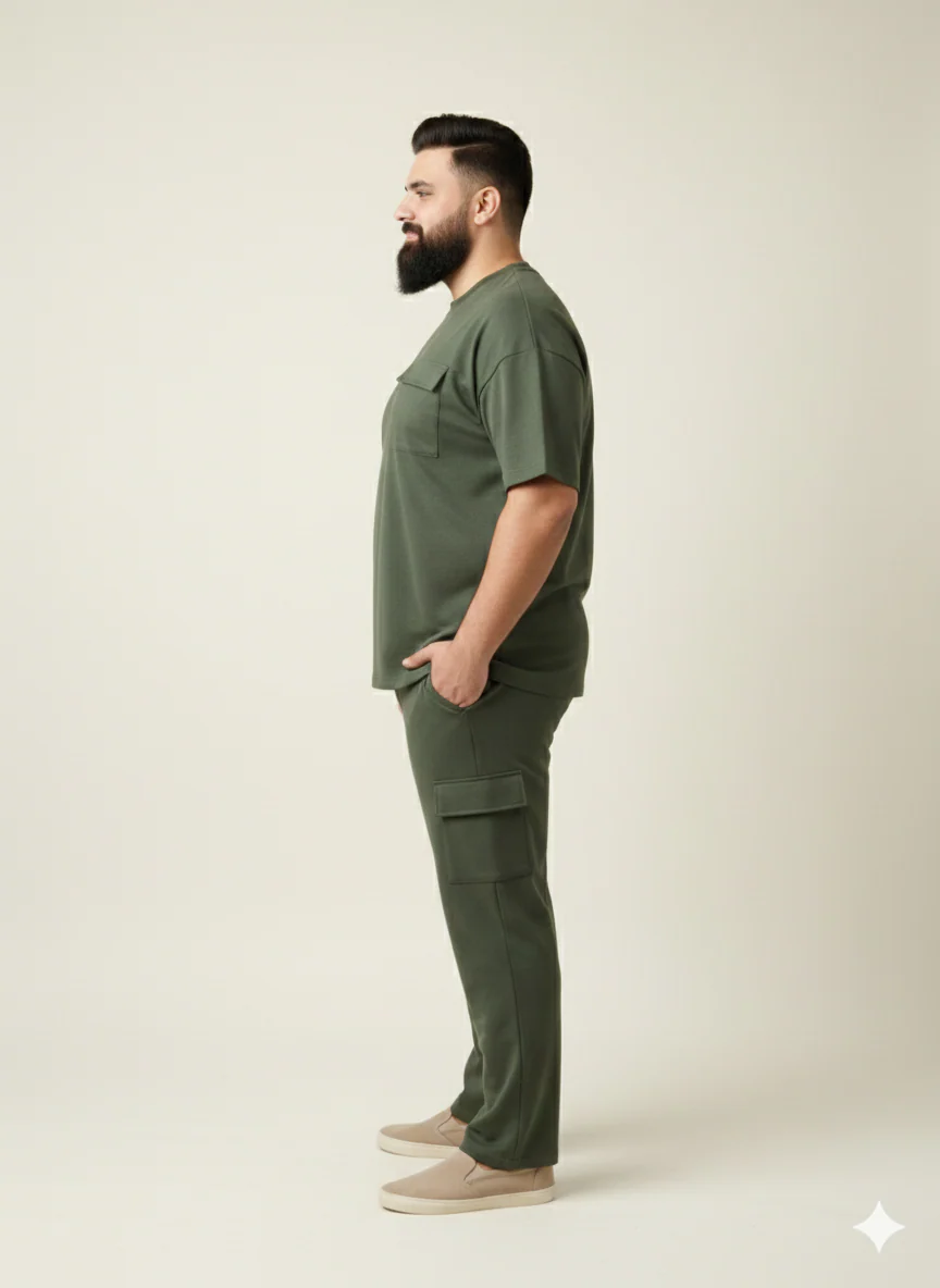 Plus Size Round Neck Pure Cotton T Shirt & Cargo Jogger Travel Co Ords Set - Image 4