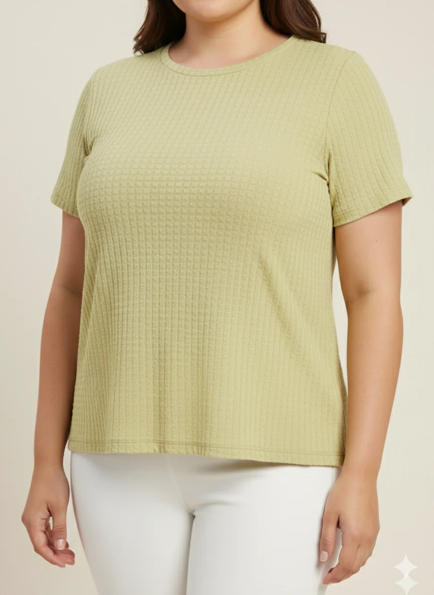 Plus Size Self Design Round Neck Short Sleeves T-shirt - Image 2