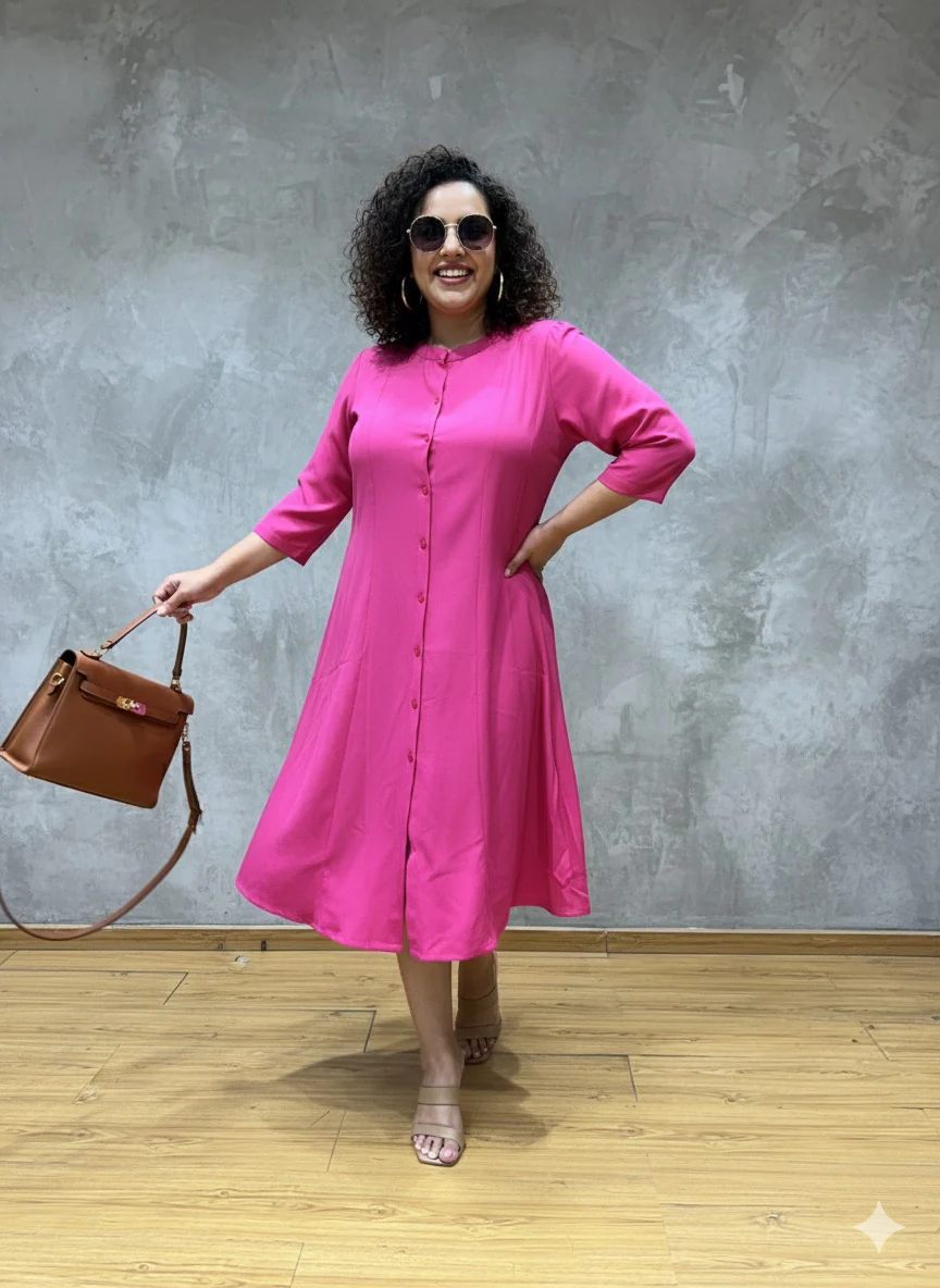 Plus Size Solid A-Line Dress - Image 2