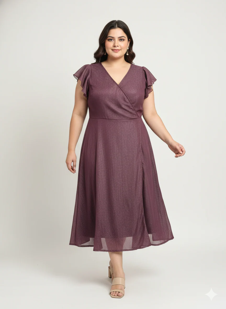 Plus Size Solid Flutter Sleeves A-Line Maxi Dress - Image 2