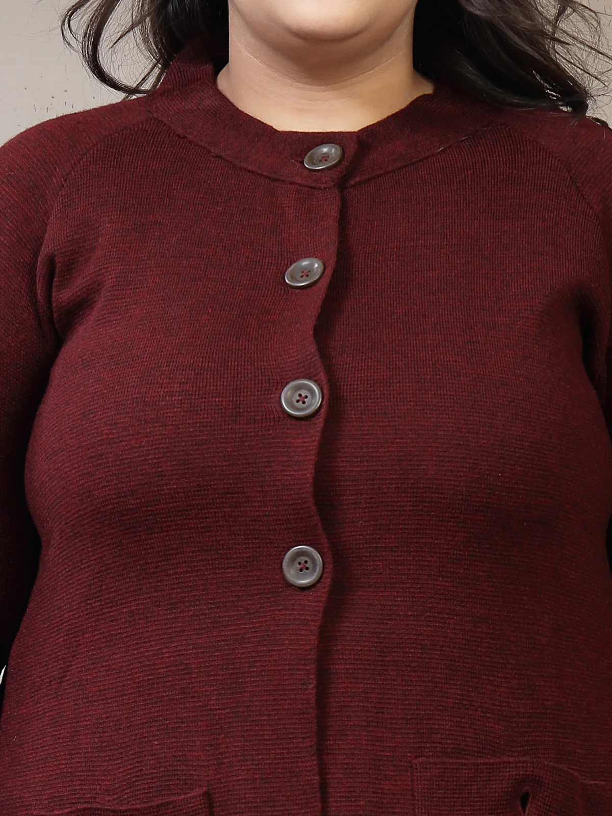 Plus Size Solid Round Neck Regular Sleeves Cardigan Sweaters - Image 5