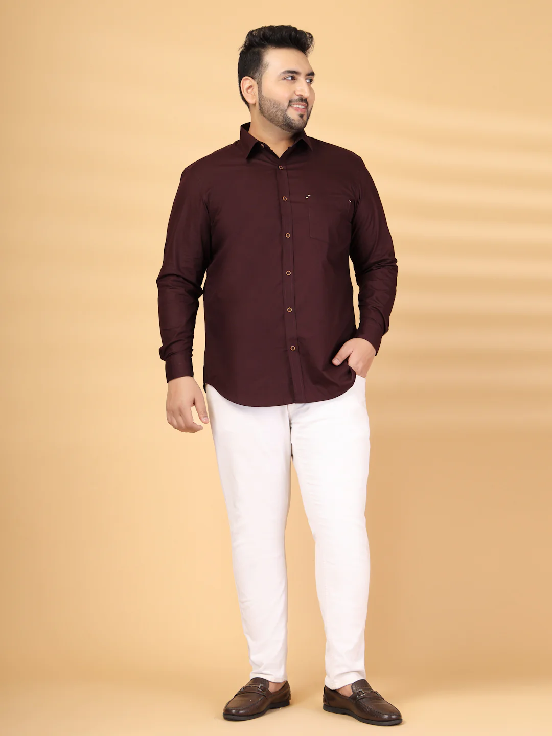 Plus Size Solid Spread Collar Cotton Casual Shirt - Image 3