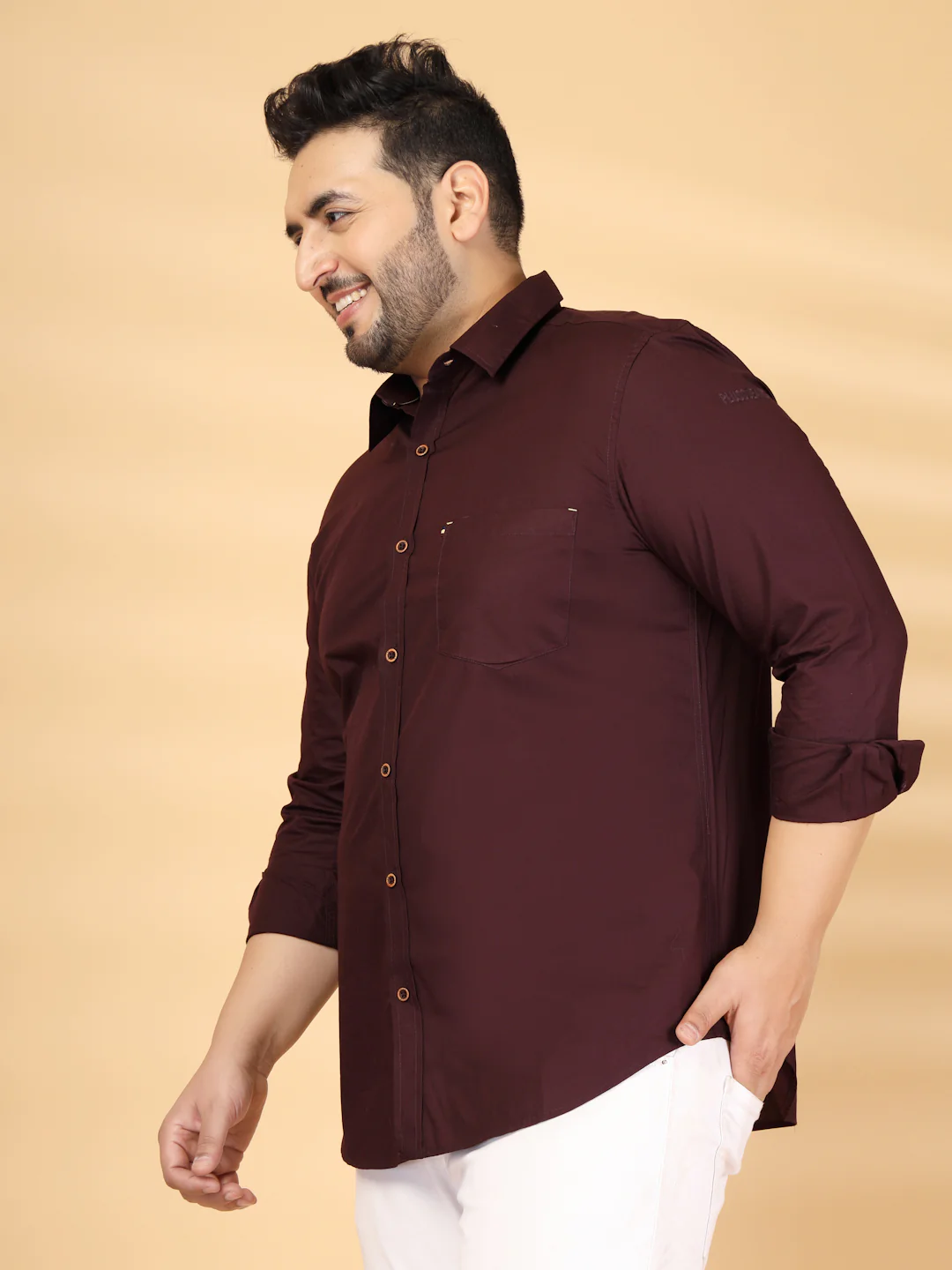 Plus Size Solid Spread Collar Cotton Casual Shirt - Image 4