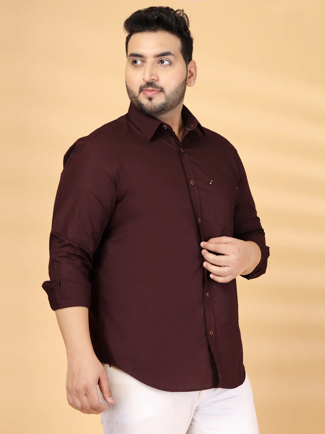 Plus Size Solid Spread Collar Cotton Casual Shirt - Image 5