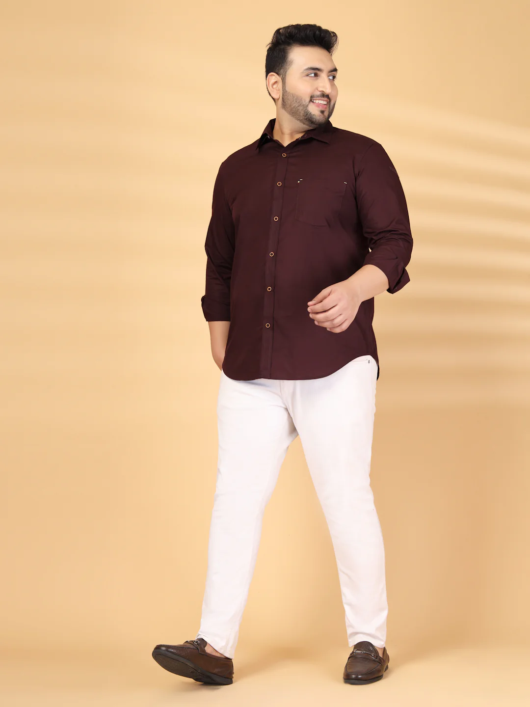 Plus Size Solid Spread Collar Cotton Casual Shirt - Image 7