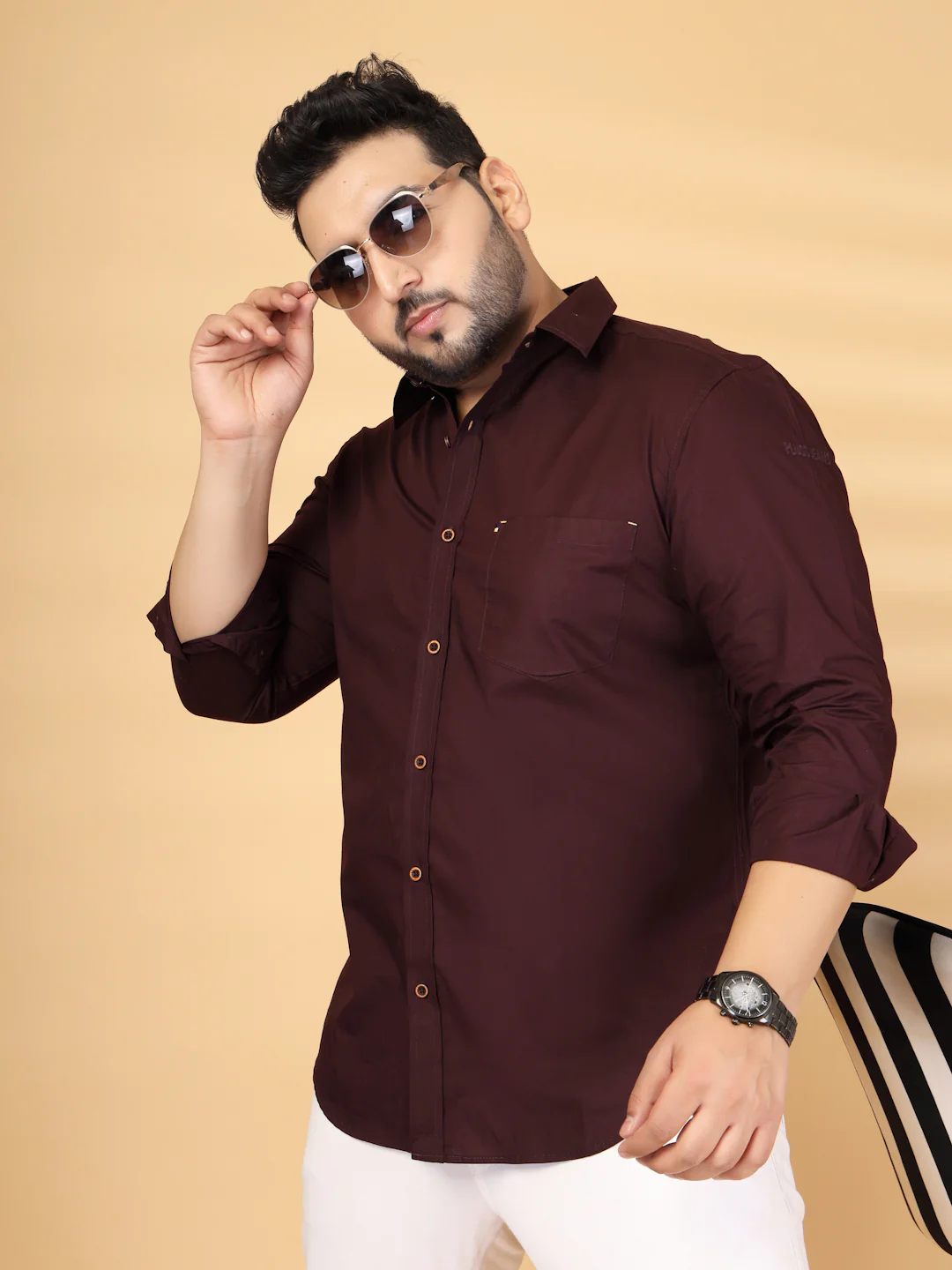 Plus Size Solid Spread Collar Cotton Casual Shirt - Image 9