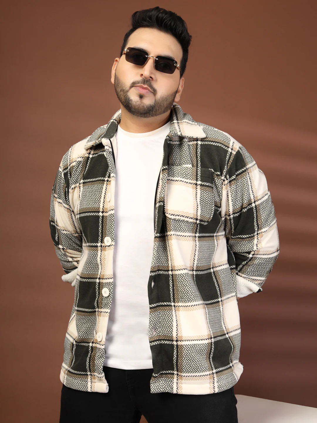 Plus Size Spread Collar Checked Tailored Jacket