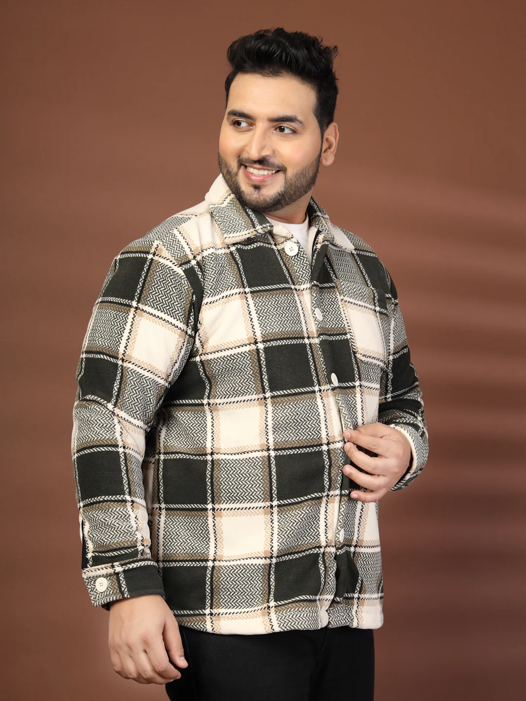 Plus Size Spread Collar Checked Tailored Jacket - Image 5