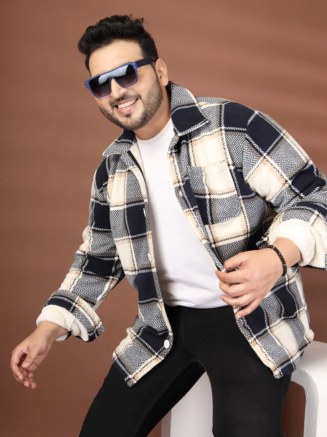 Plus Size Spread Collar Checked Tailored Jacket - Image 4