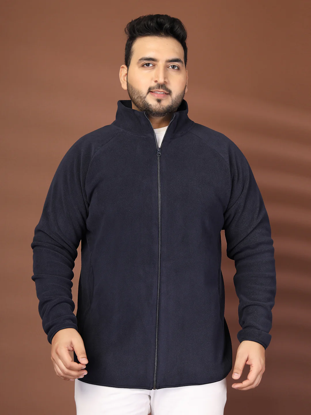 Plus Size Stand Collar Solid Open Front Jacket