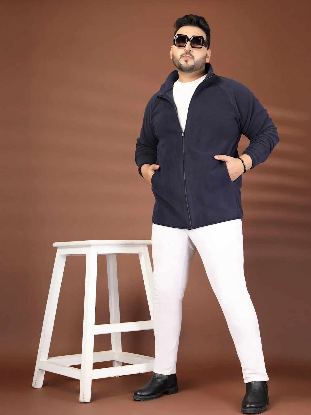 Plus Size Stand Collar Solid Open Front Jacket - Image 2