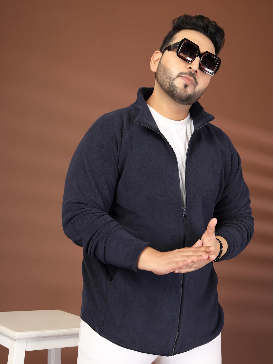 Plus Size Stand Collar Solid Open Front Jacket - Image 3