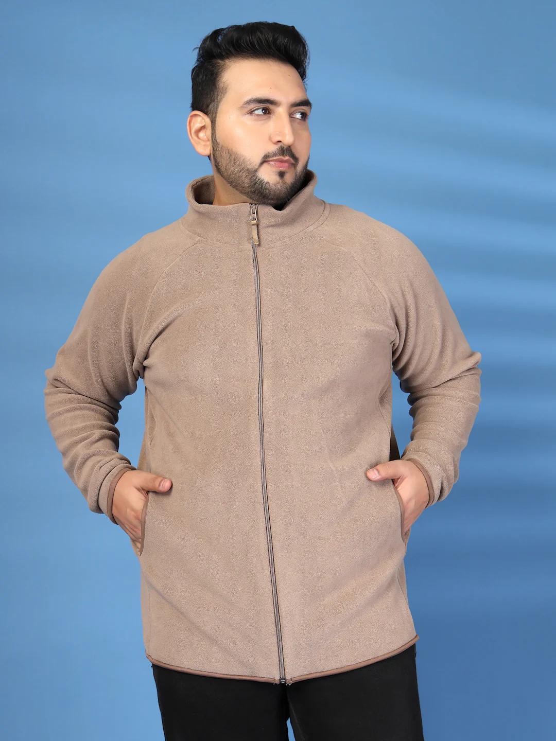 Plus Size Stand Collar Solid Open Front Jacket - Image 3