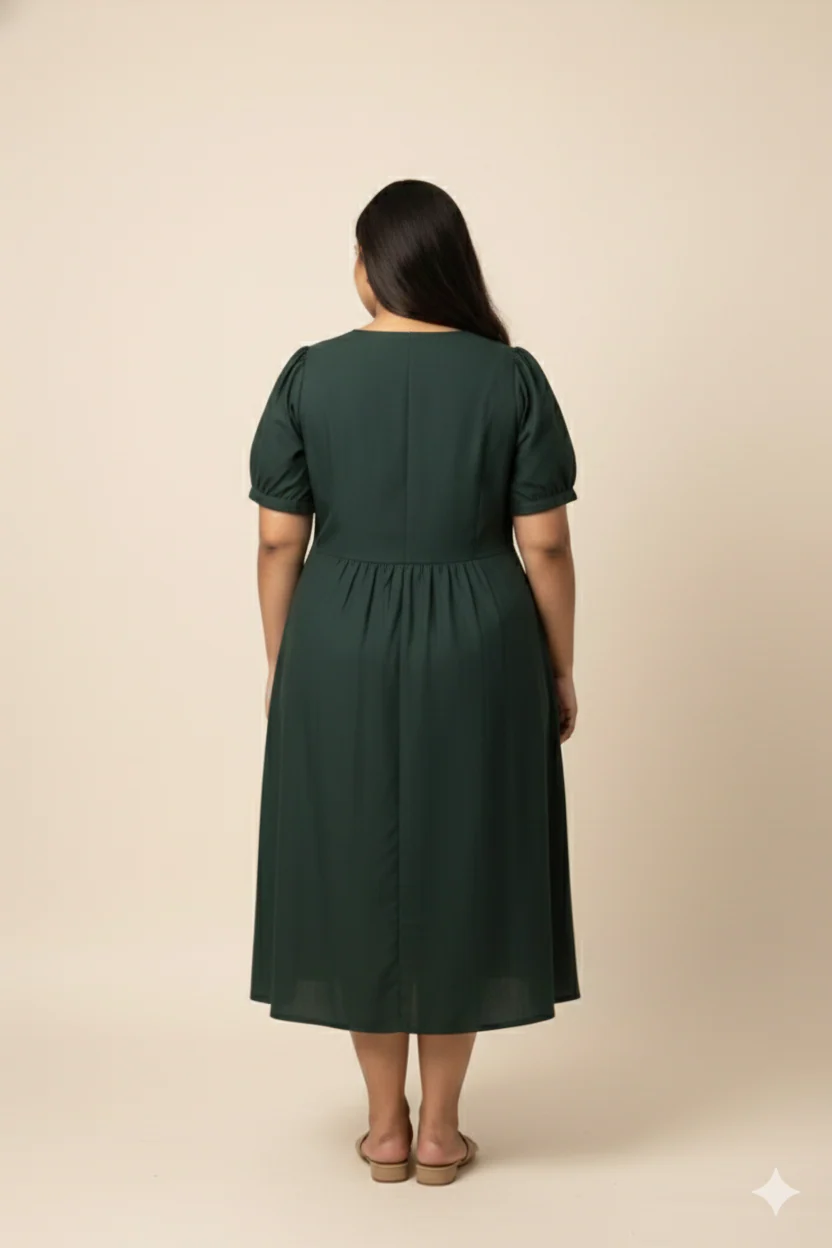 Plus Size V-Neck Fit & Flare Midi Dress - Image 4