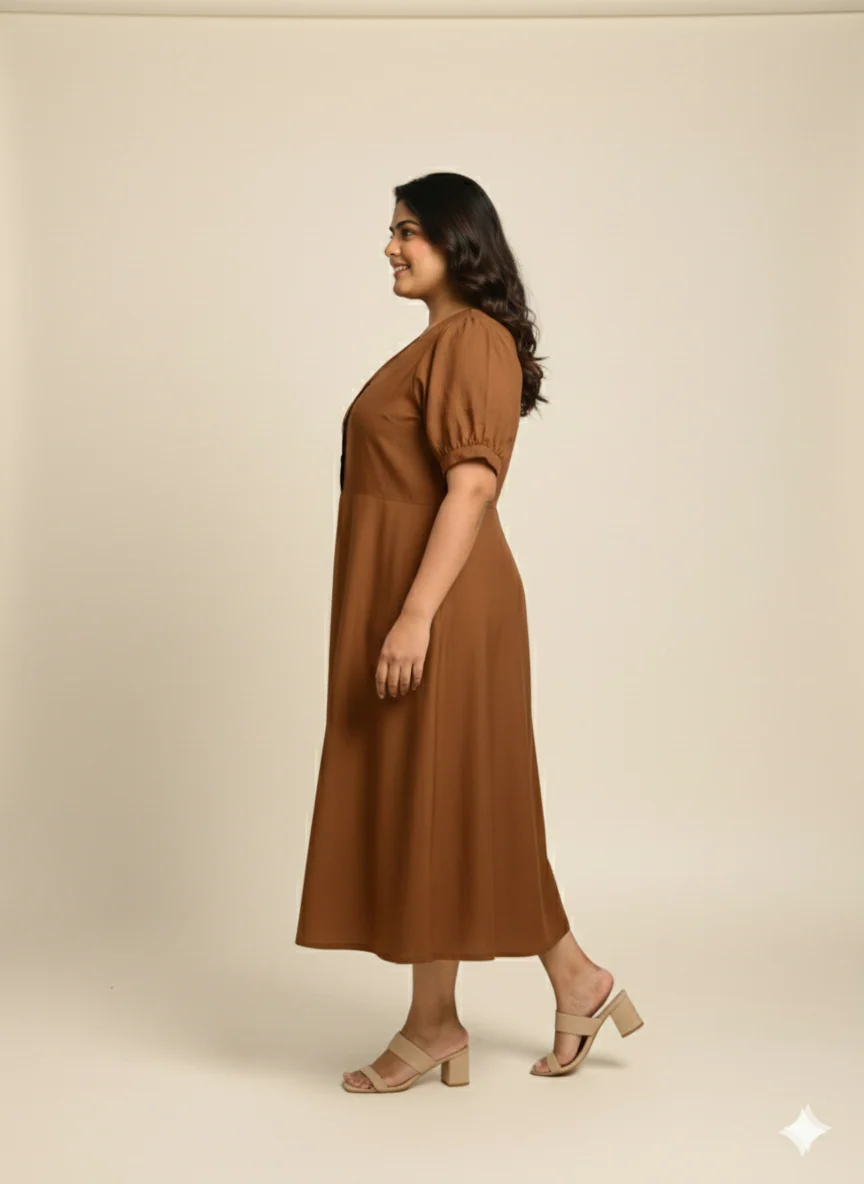 Plus Size V-Neck Fit & Flare Midi Dress - Image 4