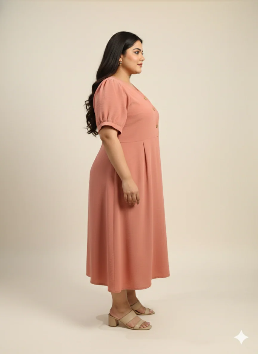 Plus Size V-Neck Fit & Flare Midi Dress - Image 2