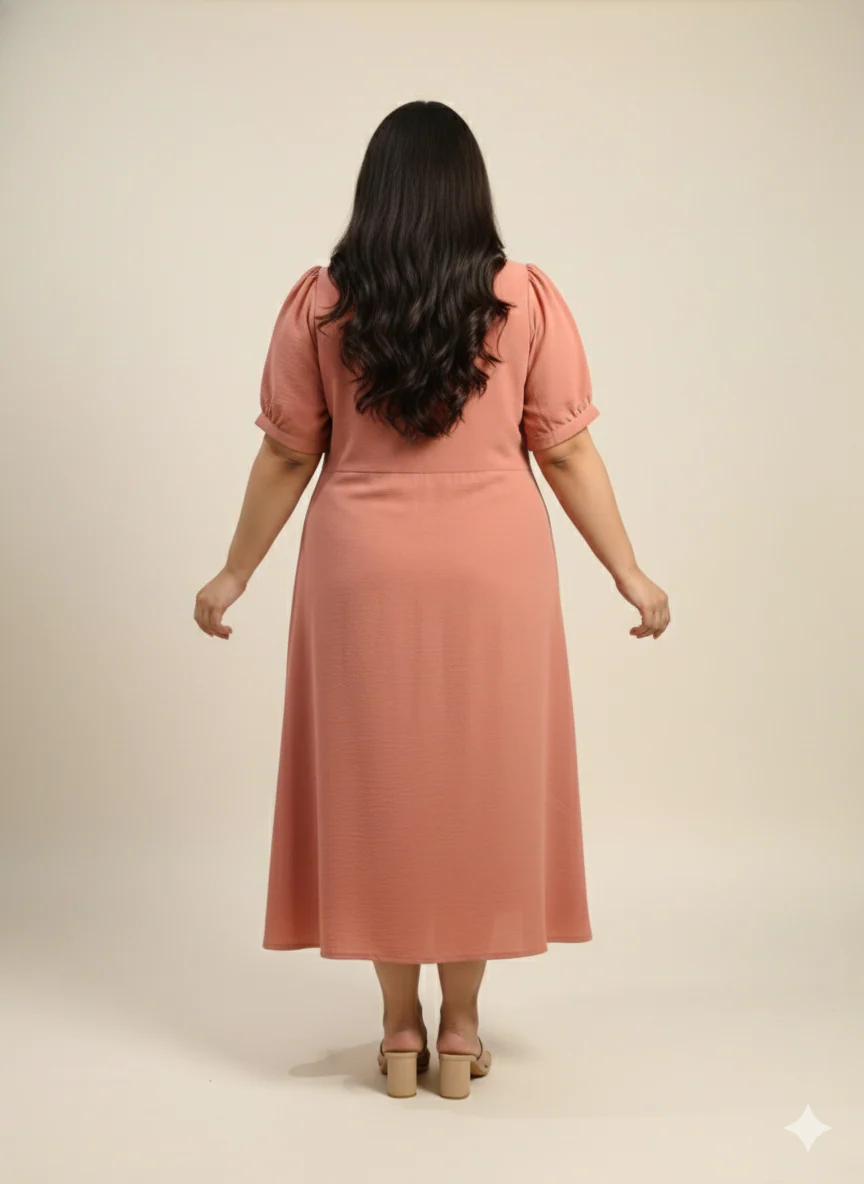 Plus Size V-Neck Fit & Flare Midi Dress - Image 4