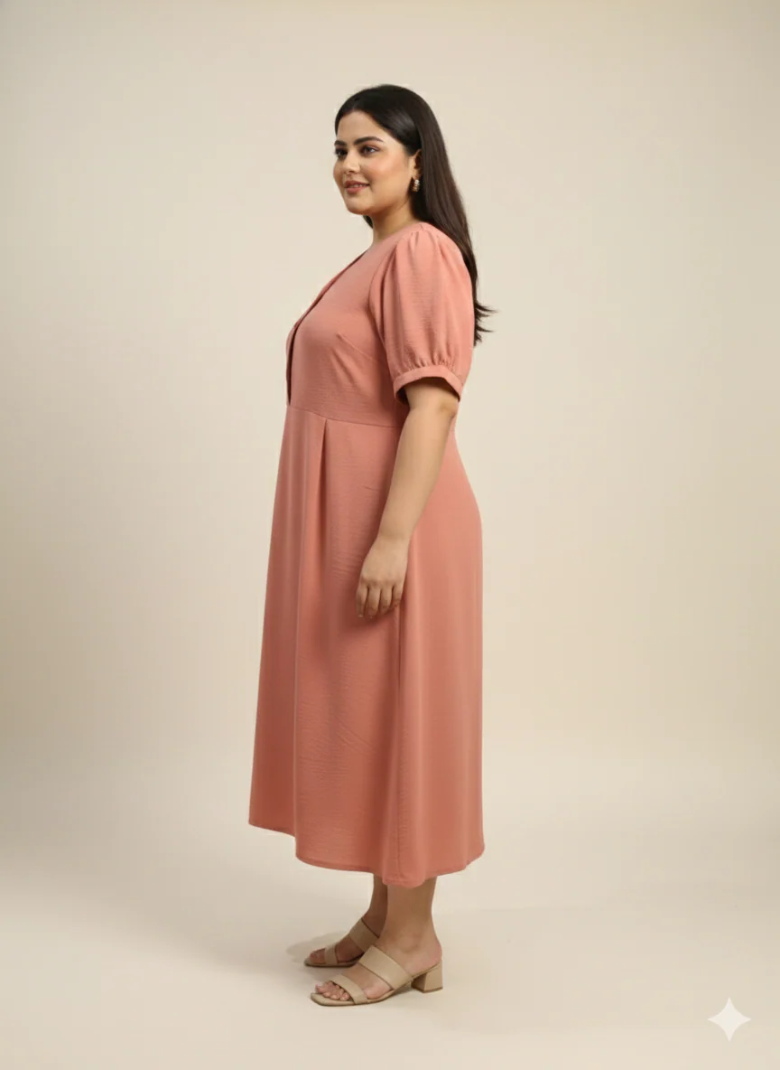 Plus Size V-Neck Fit & Flare Midi Dress - Image 5