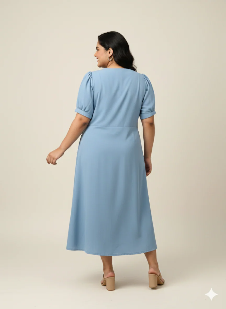 Plus Size V-Neck Fit & Flare Midi Dress - Image 2