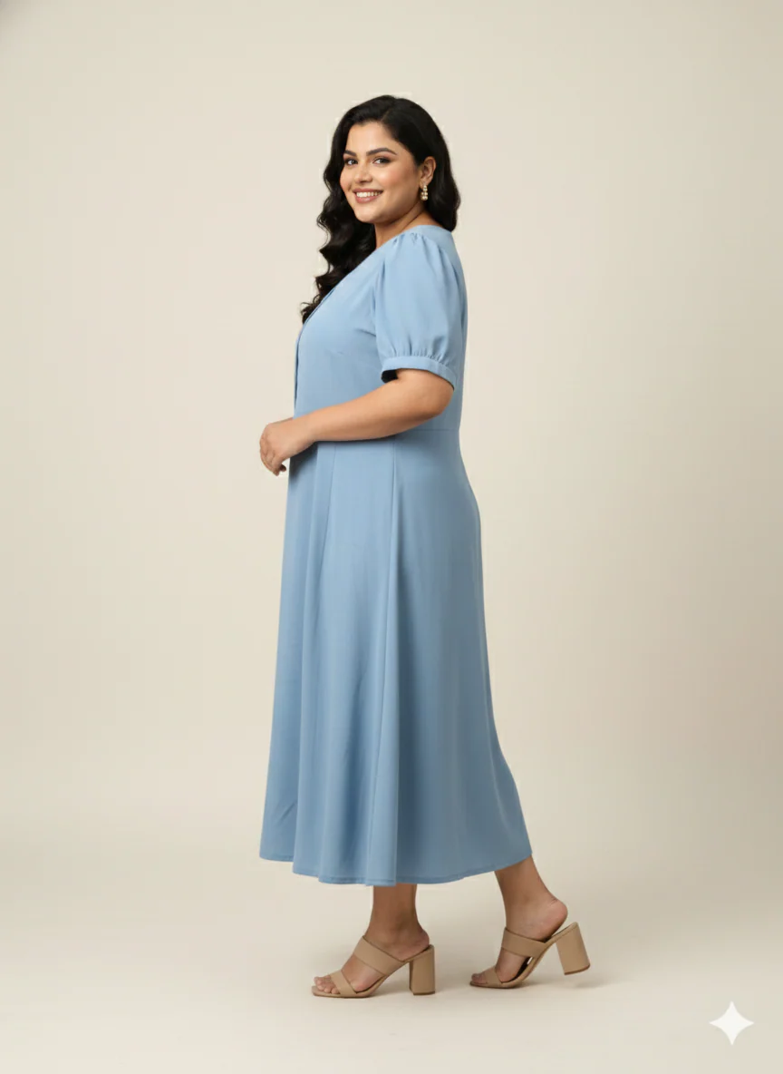 Plus Size V-Neck Fit & Flare Midi Dress - Image 5